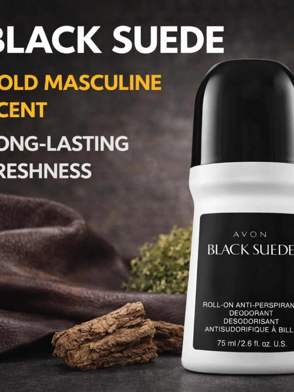 Avon Black Suede Roll-On Deodorant — Black & White